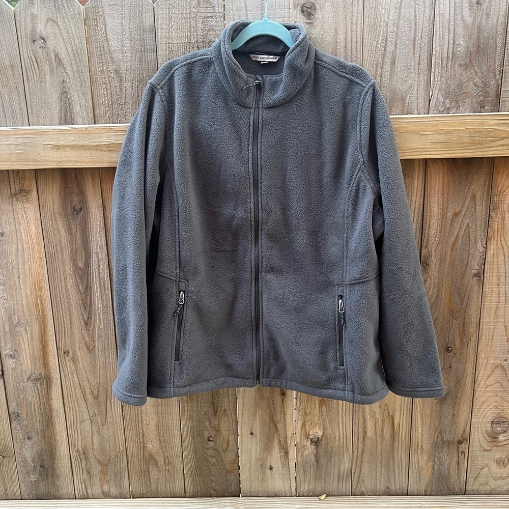 Port Authority Plus Size Gray Fleece Zip-Up Jacket - size 3x